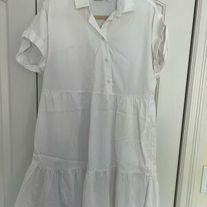 White Button-Up Tiered Dress